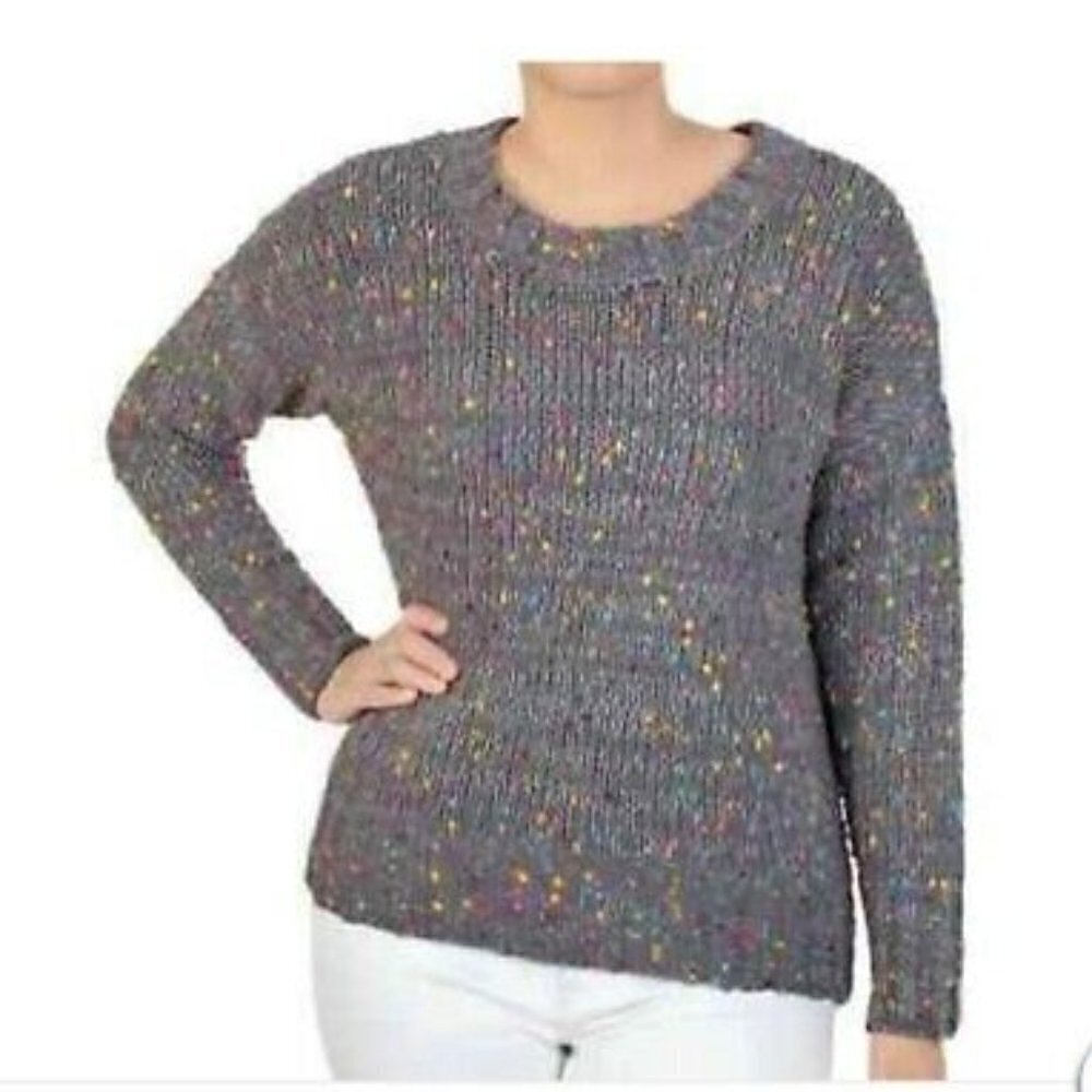 Seven7 crewneck grey colorful confetti chunky knit sweater size M